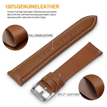 Fullmosa Axus Series 20mm Watch Straps, Leather Strap with Stainless Steel Metal Clasp, Quick Release Replacement Bands - Imported from UK